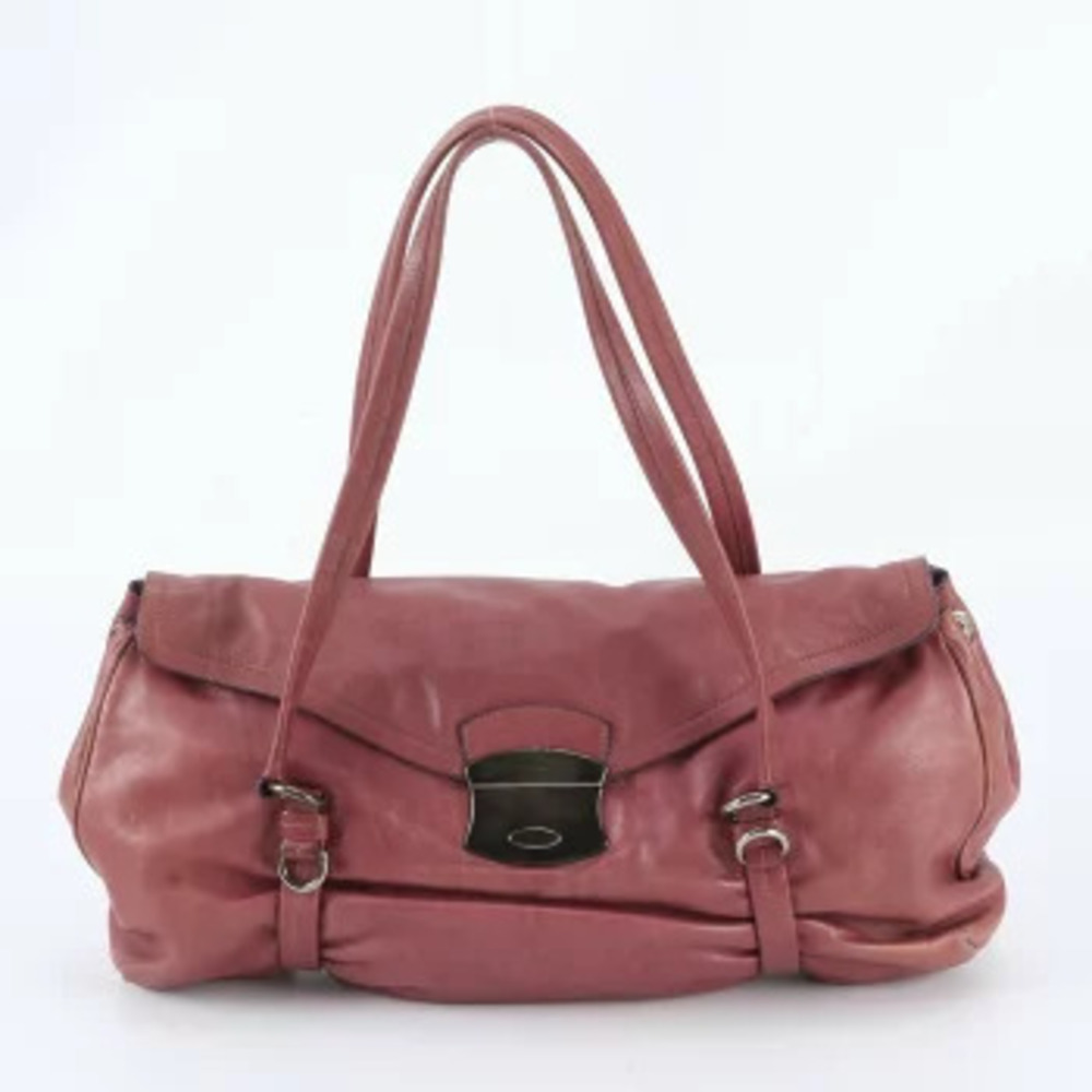 Prada Arque Vitello Daino Leather Hobo Shoulder Bag Red Brown